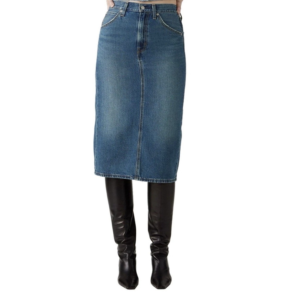 NEW Levi's High Rise Back Slit Skirt Women Size 33 Levi's Demi Skirt JEAN SKIRT - Picture 2 of 14